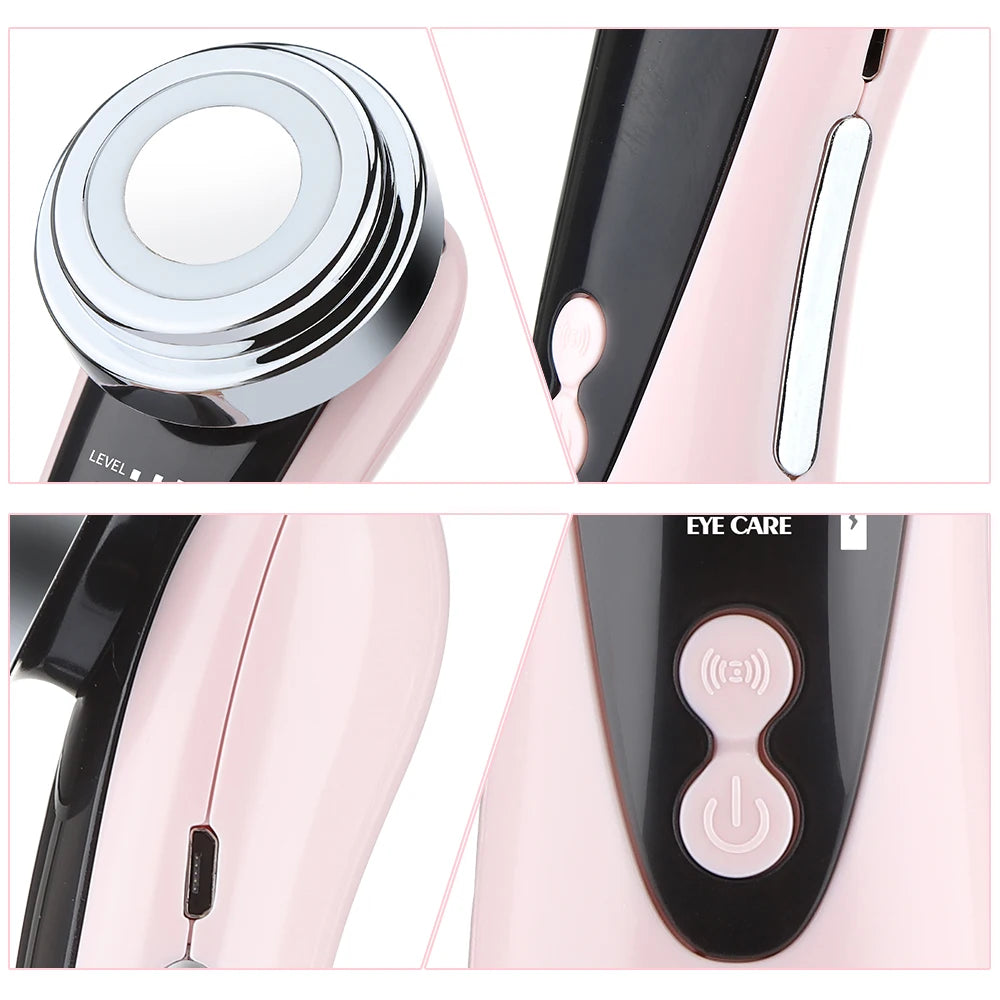 Massageador Facial LED 5 em 1 com Radiofrequência e Vibração Anti-Idade Lifting e Rejuvenescimento