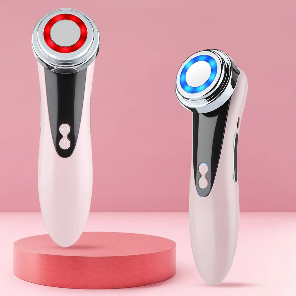 Massageador Facial LED 5 em 1 com Radiofrequência e Vibração Anti-Idade Lifting e Rejuvenescimento