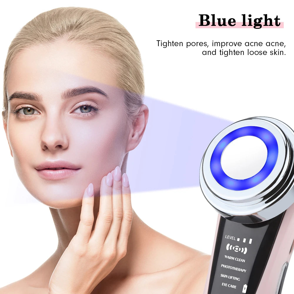 Massageador Facial LED 5 em 1 com Radiofrequência e Vibração Anti-Idade Lifting e Rejuvenescimento
