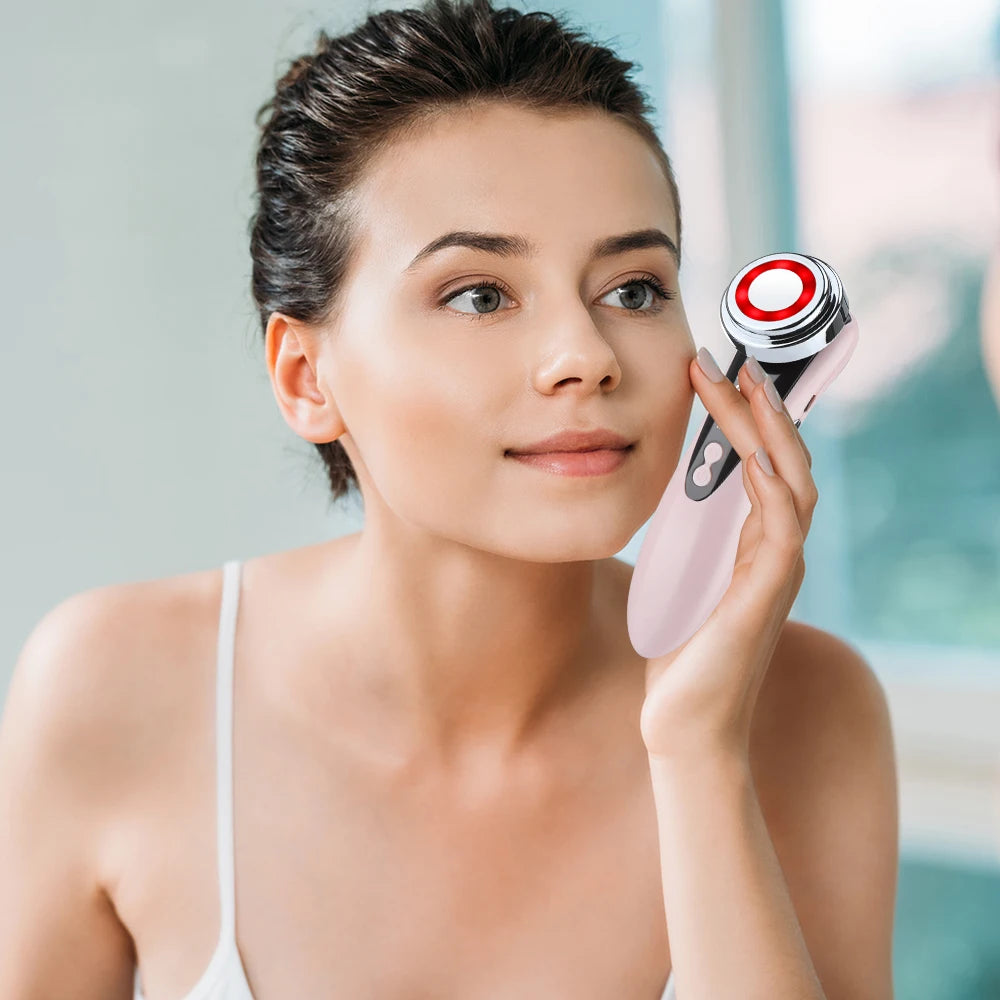 Massageador Facial LED 5 em 1 com Radiofrequência e Vibração Anti-Idade Lifting e Rejuvenescimento
