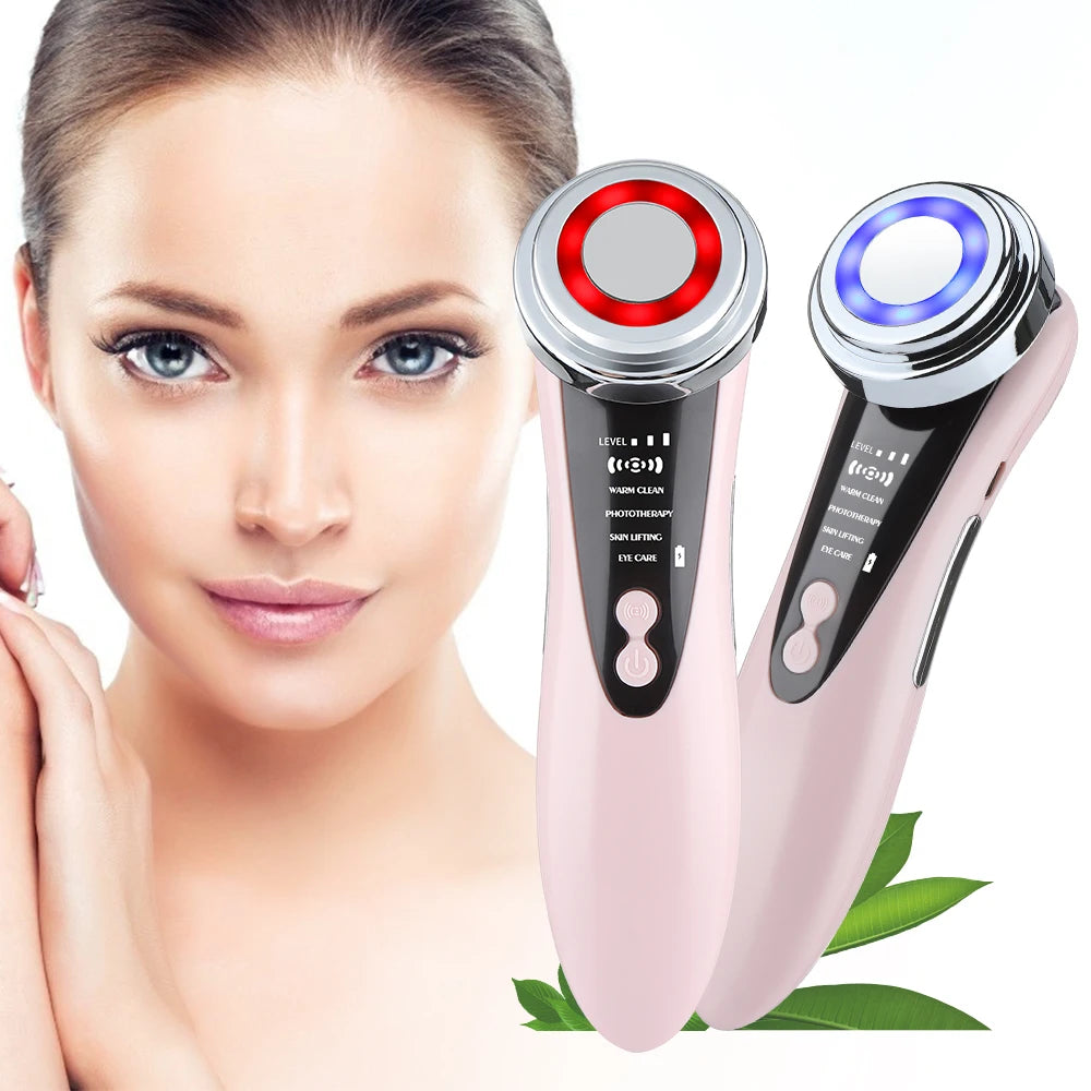 Massageador Facial LED 5 em 1 com Radiofrequência e Vibração Anti-Idade Lifting e Rejuvenescimento