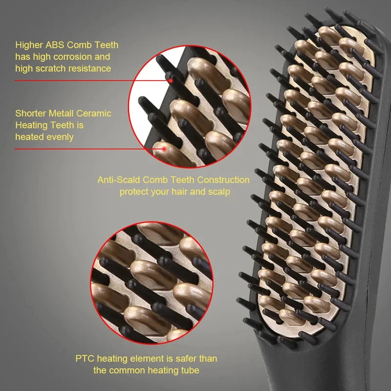 Pente Alisador Elétrico 2 em 1 para Barba e Cabelo com Temperatura Ajustável 160°C a 240°C Bivolt