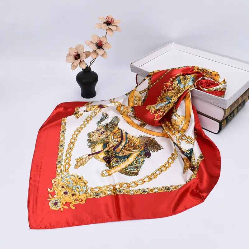 Lenço Quadrado de Cetim 90x90cm Estampado Feminino Multifuncional para Cabelo, Pescoço e Bolsa