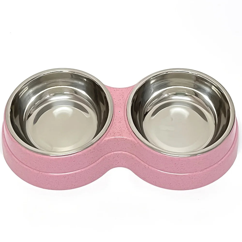 Comedouro Duplo Antiderrapante para Cães e Gatos com Base Redonda para Água e Ração