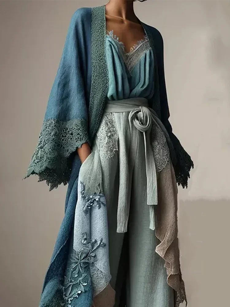 Boho Lace Patchwork Cardigan – Flare Sleeve Casual Jacket for Women