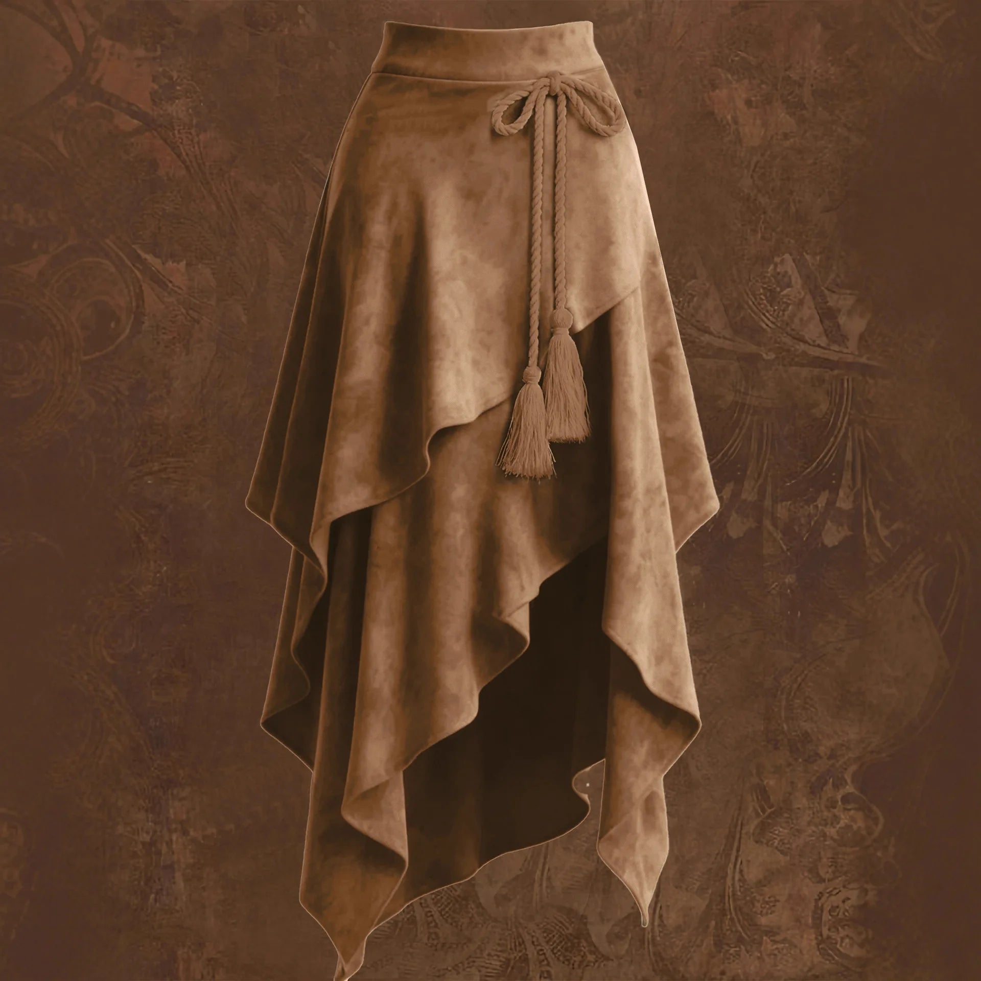 Women's Vintage Suede Midi Skirt | Asymmetric A-Line Boho Skirt | Retro Street Style