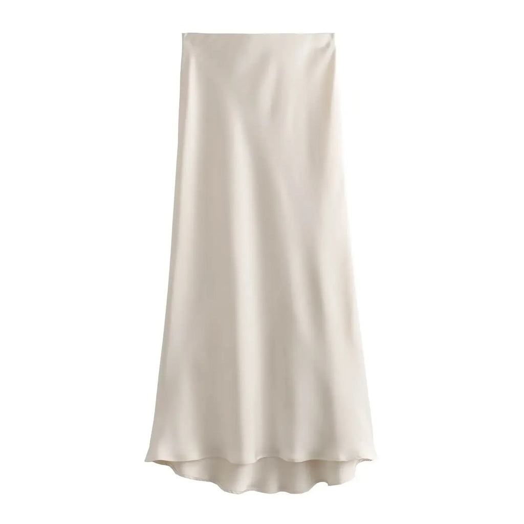 Women's Satin Midi Skirt | High Waist A-Line Elegant Skirt | Office & Casual All Season