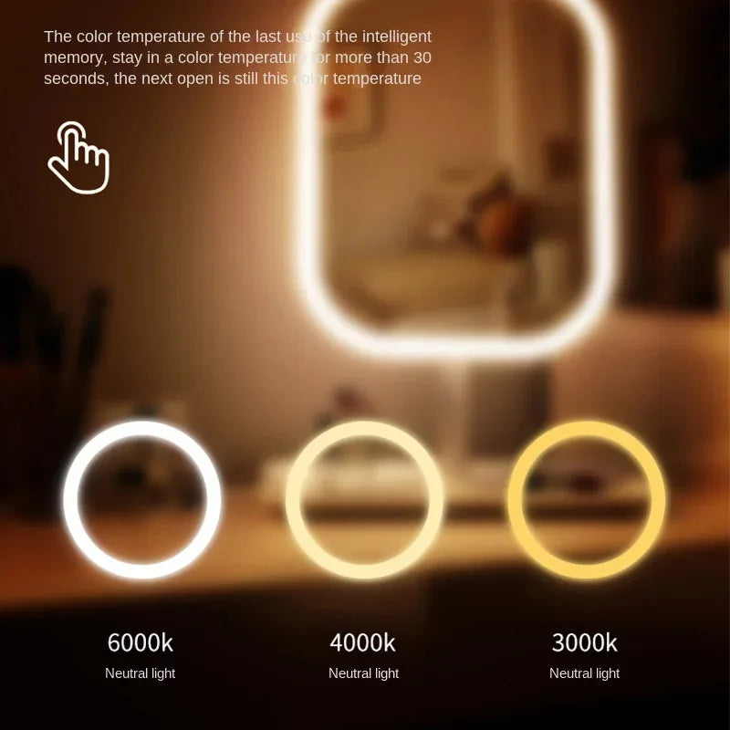 Espelho de Maquiagem com Luz LED Touch Control 3 Tons de Luz para Penteadeira e Quarto