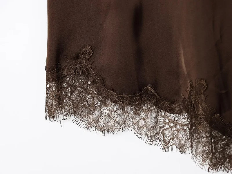 Women's Lace Slip Mini Dress – Backless Asymmetric Spaghetti Strap Party Dress