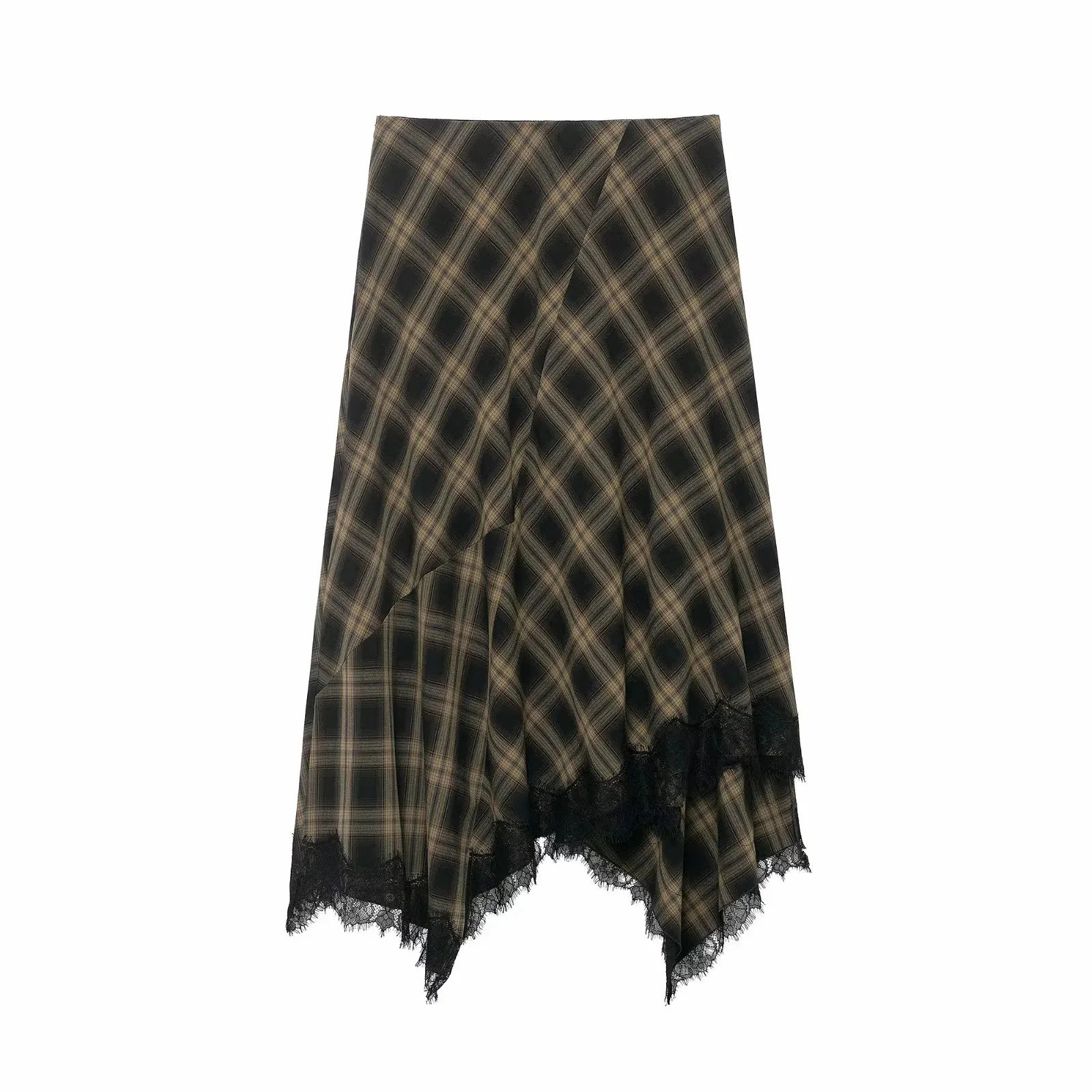 Women's Vintage Plaid Midi Skirt – Lace A-Line Knee-Length | Casual & Dinner