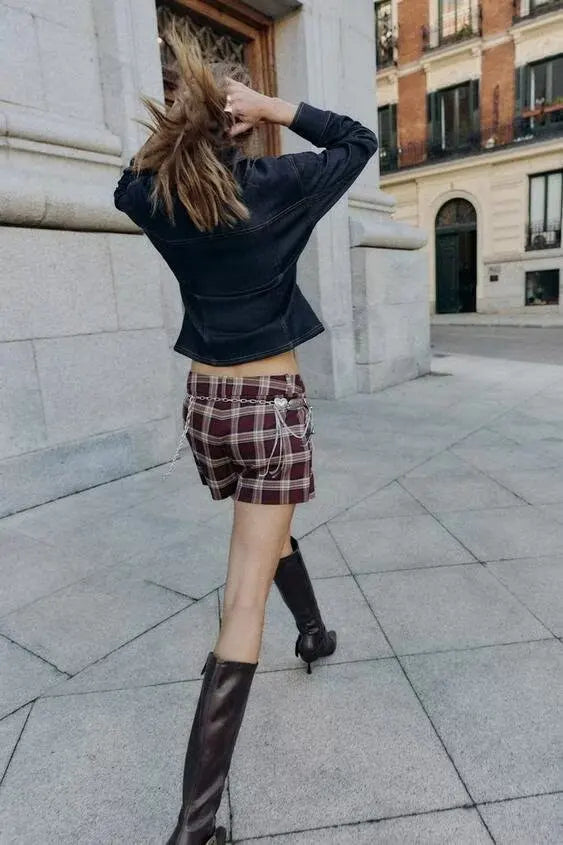 Women's Plaid Two-Piece Set – High Waist Short Coat & Skirt | Autumn Winter Casual Chic Fashion