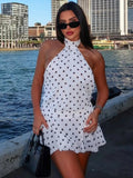 Polka Dot Halter Backless Mini Dress – Slim Bandage Sleeveless | Women's Sexy Party & Vacation Wear