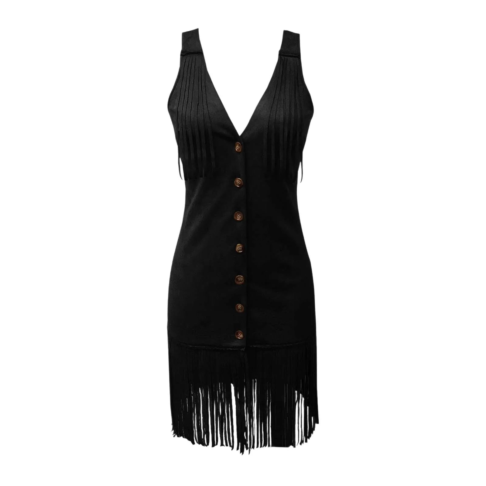 Deep V-Neck Tassel Slim Dress – Sleeveless Velvet Detail | Women's Vintage Party Wear