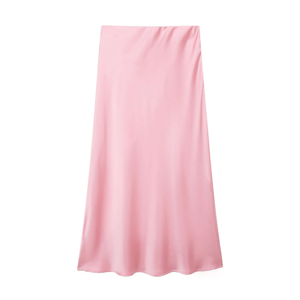 Women's Satin Midi Skirt | High Waist A-Line Elegant Skirt | Office & Casual All Season