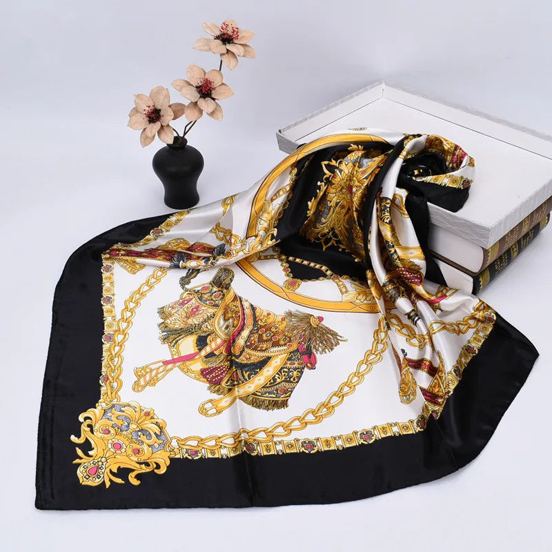 Lenço Quadrado de Cetim 90x90cm Estampado Feminino Multifuncional para Cabelo, Pescoço e Bolsa