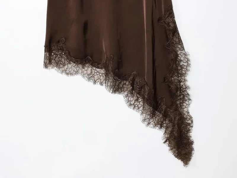 Women's Lace Slip Mini Dress – Backless Asymmetric Spaghetti Strap Party Dress