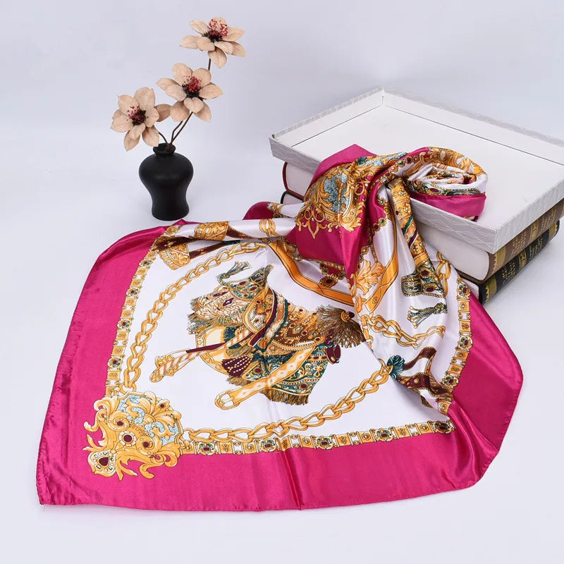 Lenço Quadrado de Cetim 90x90cm Estampado Feminino Multifuncional para Cabelo, Pescoço e Bolsa