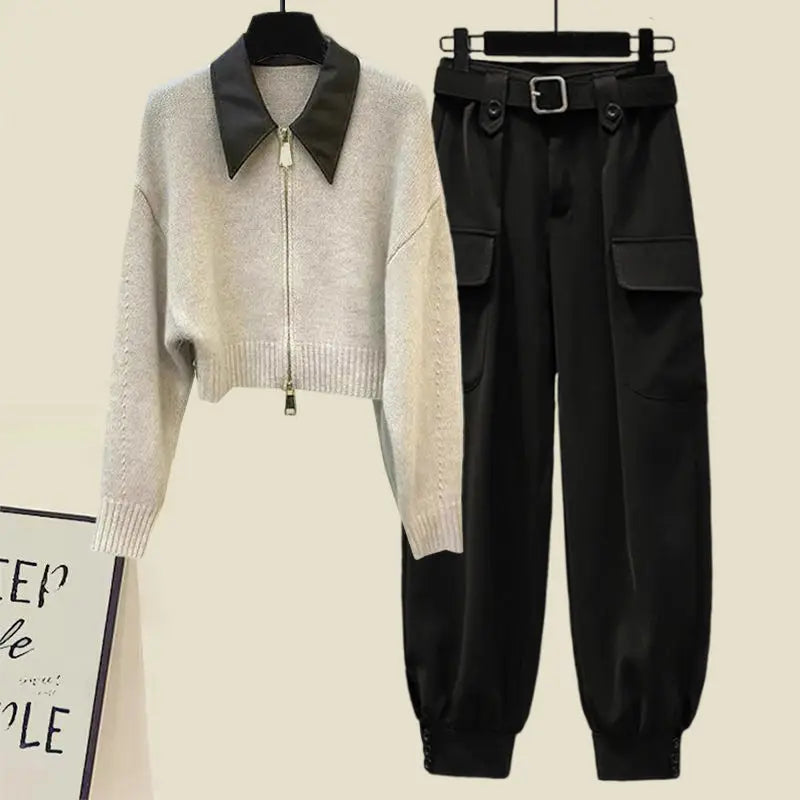 Women's Knitted 3-Piece Set – High-Neck Slim Fit Elegant Autumn Winter Ensemble