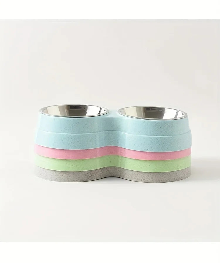 Comedouro Duplo Antiderrapante para Cães e Gatos com Base Redonda para Água e Ração