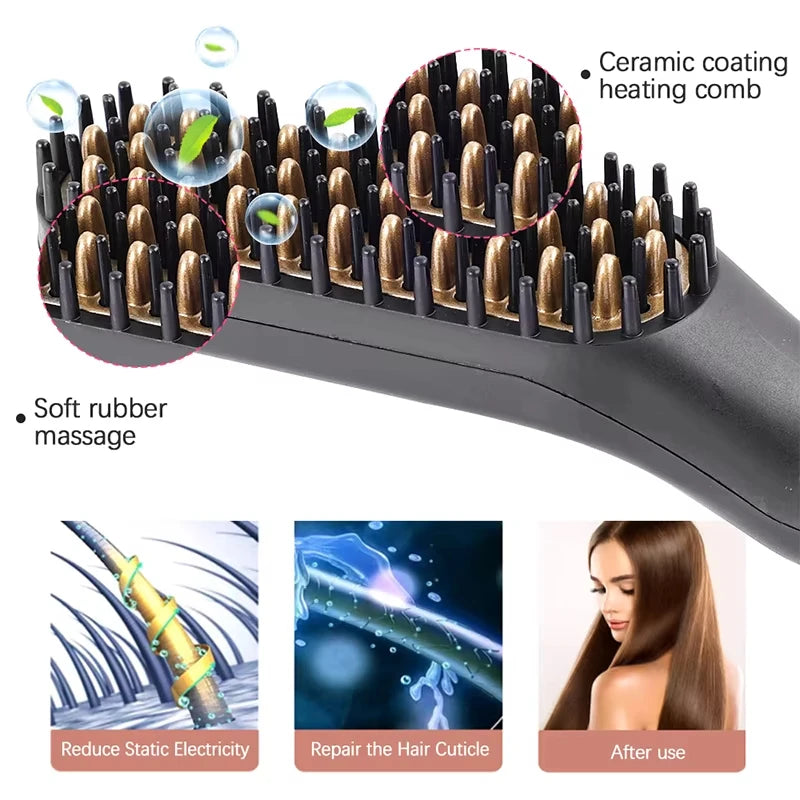 Pente Alisador Elétrico 2 em 1 para Barba e Cabelo com Temperatura Ajustável 160°C a 240°C Bivolt
