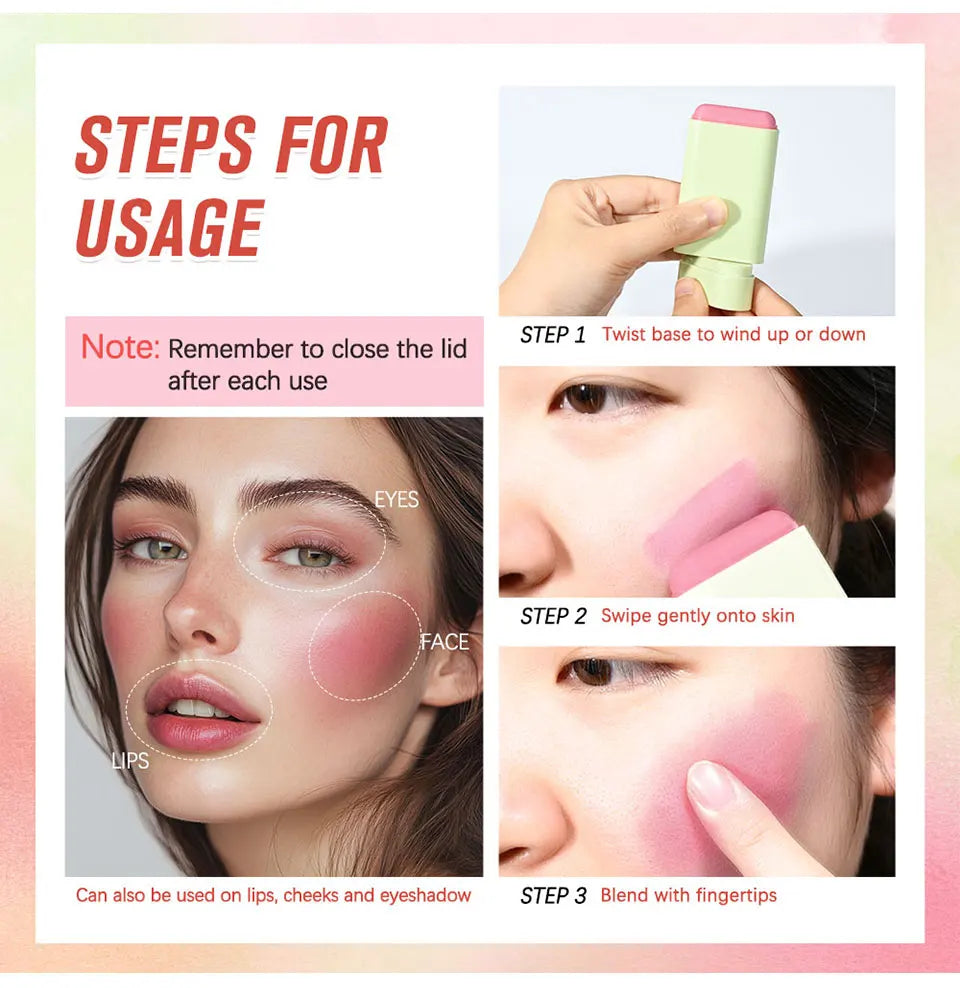 Blush Stick 3 em 1 que Muda de Cor com a Temperatura para Bochecha Lábios e Contorno 19g