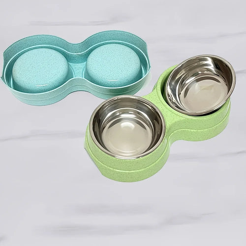 Comedouro Duplo Antiderrapante para Cães e Gatos com Base Redonda para Água e Ração