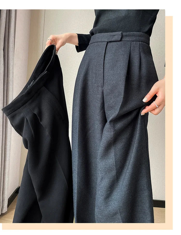 Women's High-Waist Straight Leg Pants – Korean Style Loose Casual Office Trousers