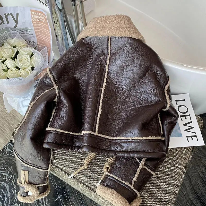 Women's Faux Leather Moto Jacket – PU Plush Lined Short Coat | High Street Style