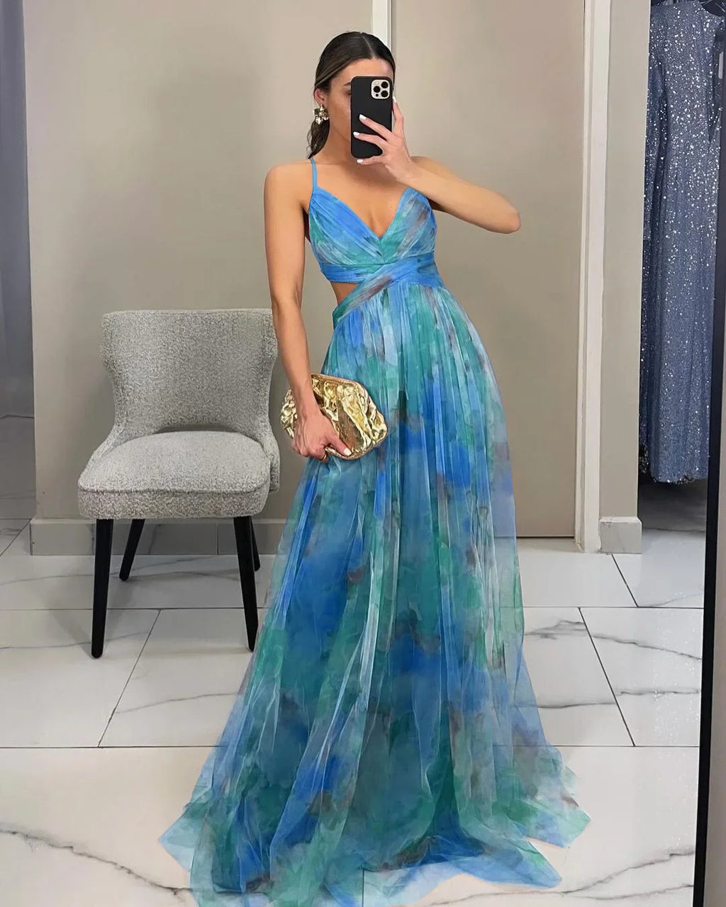 Women's Printed Mesh Midi Dress – Elegant Slim Fit Summer Party Dress