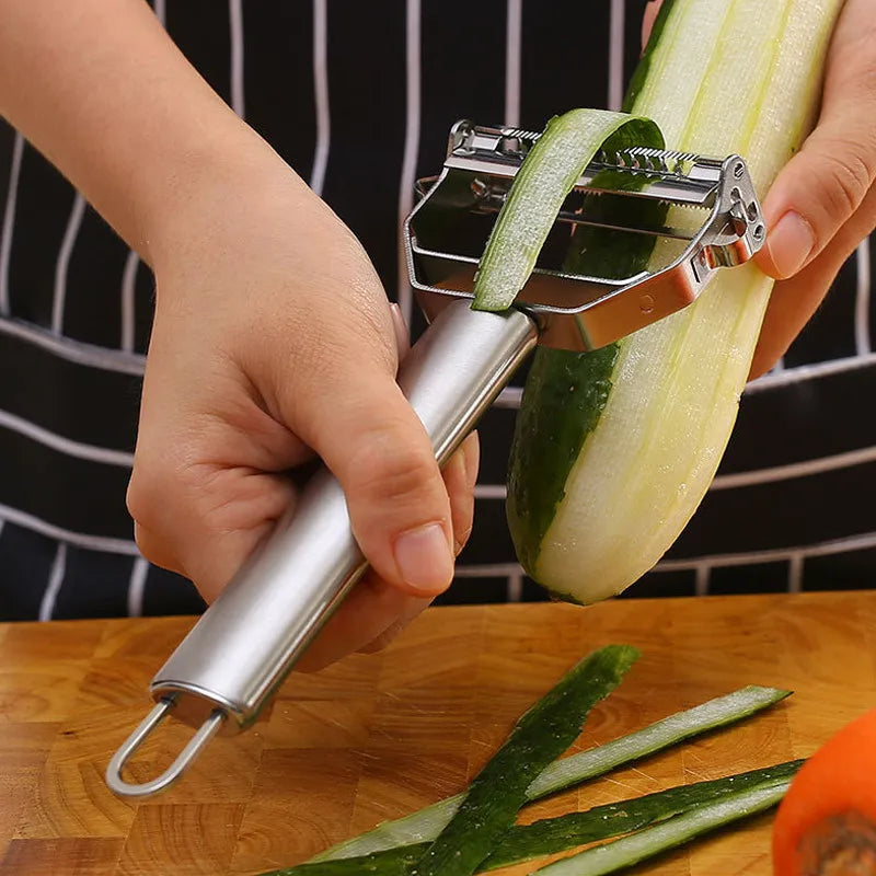 Descascador de Legumes e Frutas em Aço Inox Multifuncional 2 em 1 e 4 em 1 para Cozinha