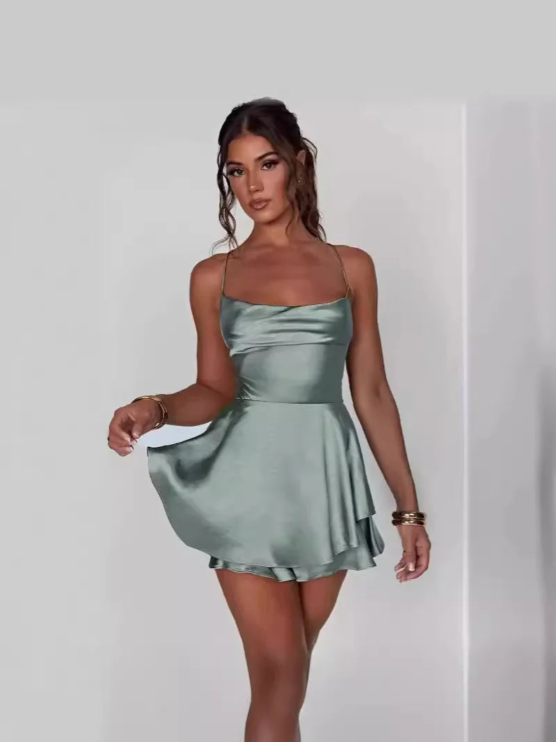 Backless Spaghetti Strap Mini Dress – Slim Fit Slash Neck | Women's Sexy Club & Party Wear