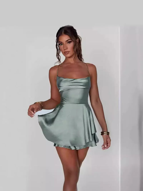 Backless Spaghetti Strap Mini Dress – Slim Fit Slash Neck | Women's Sexy Club & Party Wear