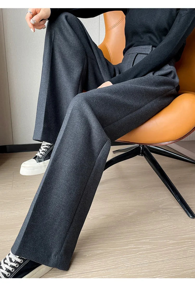 Women's High-Waist Straight Leg Pants – Korean Style Loose Casual Office Trousers