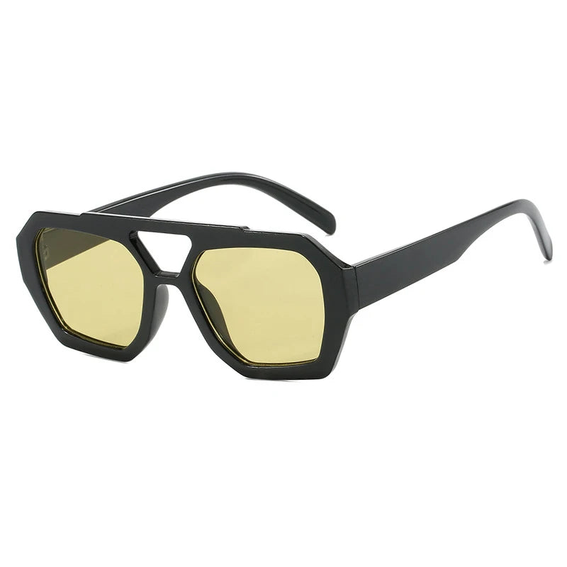 Óculos de Sol Quadrado Vintage com Armação Grossa Dupla Ponte e Proteção UV400 Unissex