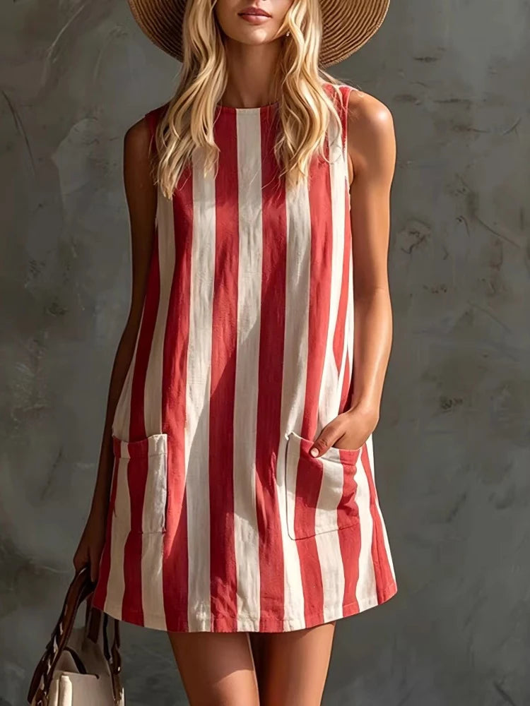 Women's Striped Mini Dress – Batwing Sleeve Sweetheart Neck A-Line | Summer Casual Fashion 2026