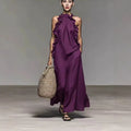 Elegant Ruffle Halter Maxi Dress – Sleeveless Flowy Sundress for Women