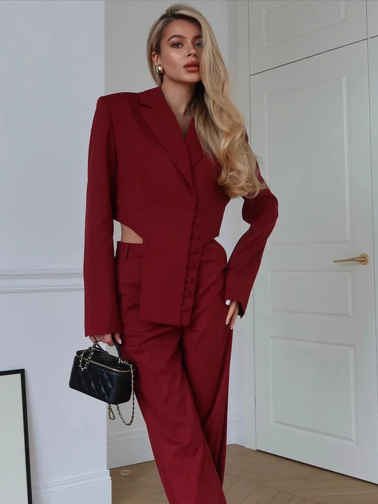 Women's Knit Blazer & Wide Leg Pants Set – Turn-Down Collar | Casual Autumn Winter Fashion 2026