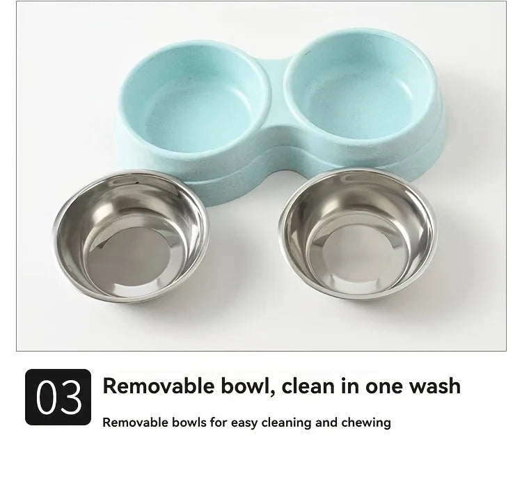 Comedouro Duplo Antiderrapante para Cães e Gatos com Base Redonda para Água e Ração