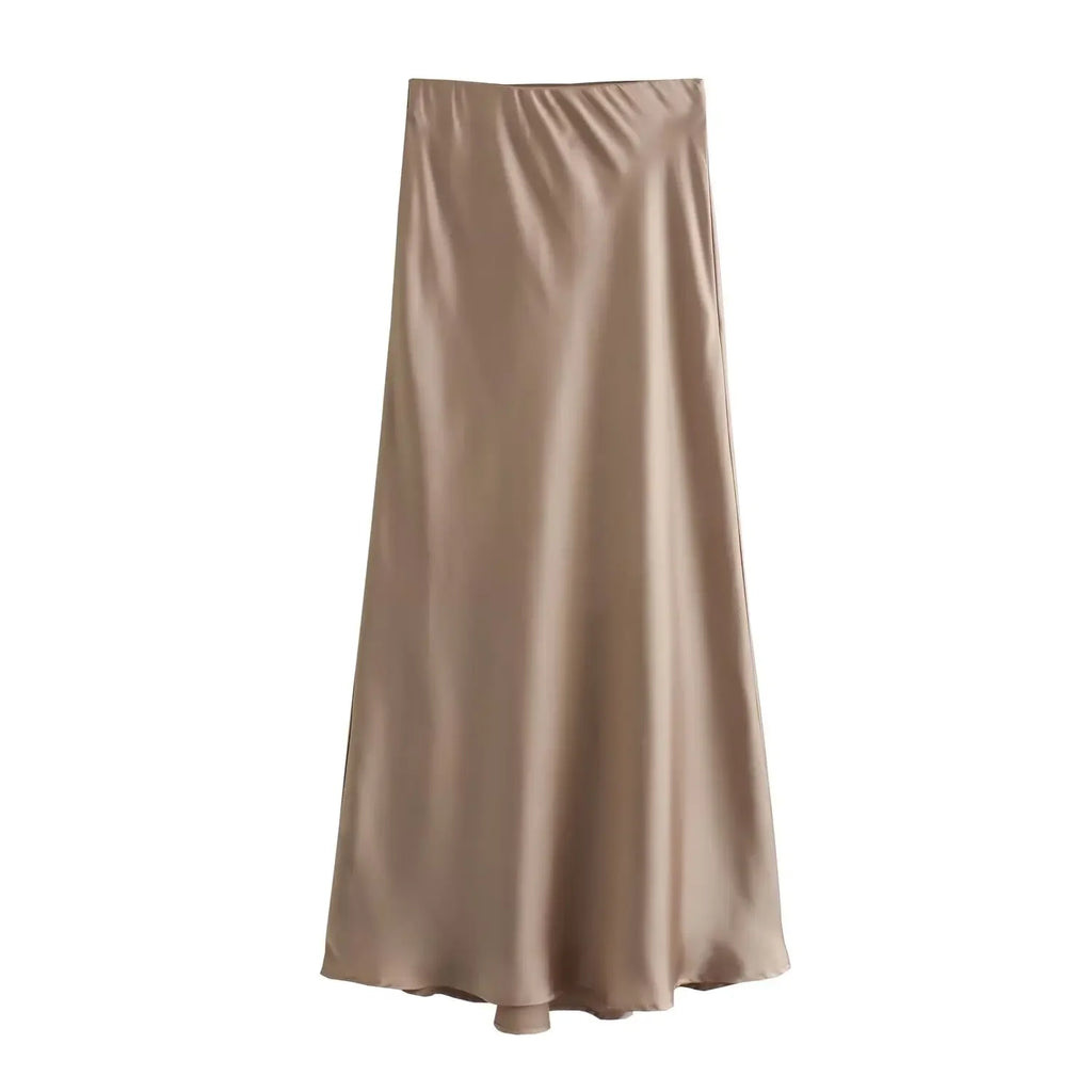 Women's Satin Midi Skirt | High Waist A-Line Elegant Skirt | Office & Casual All Season