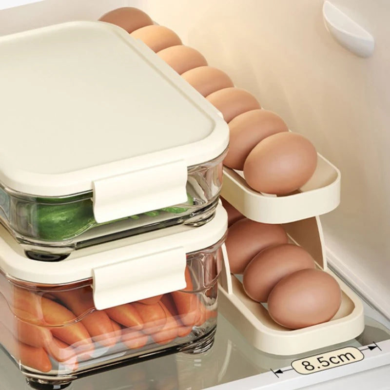 Porta-Ovos Automático Deslizante Organizador de Ovos para Geladeira e Cozinha