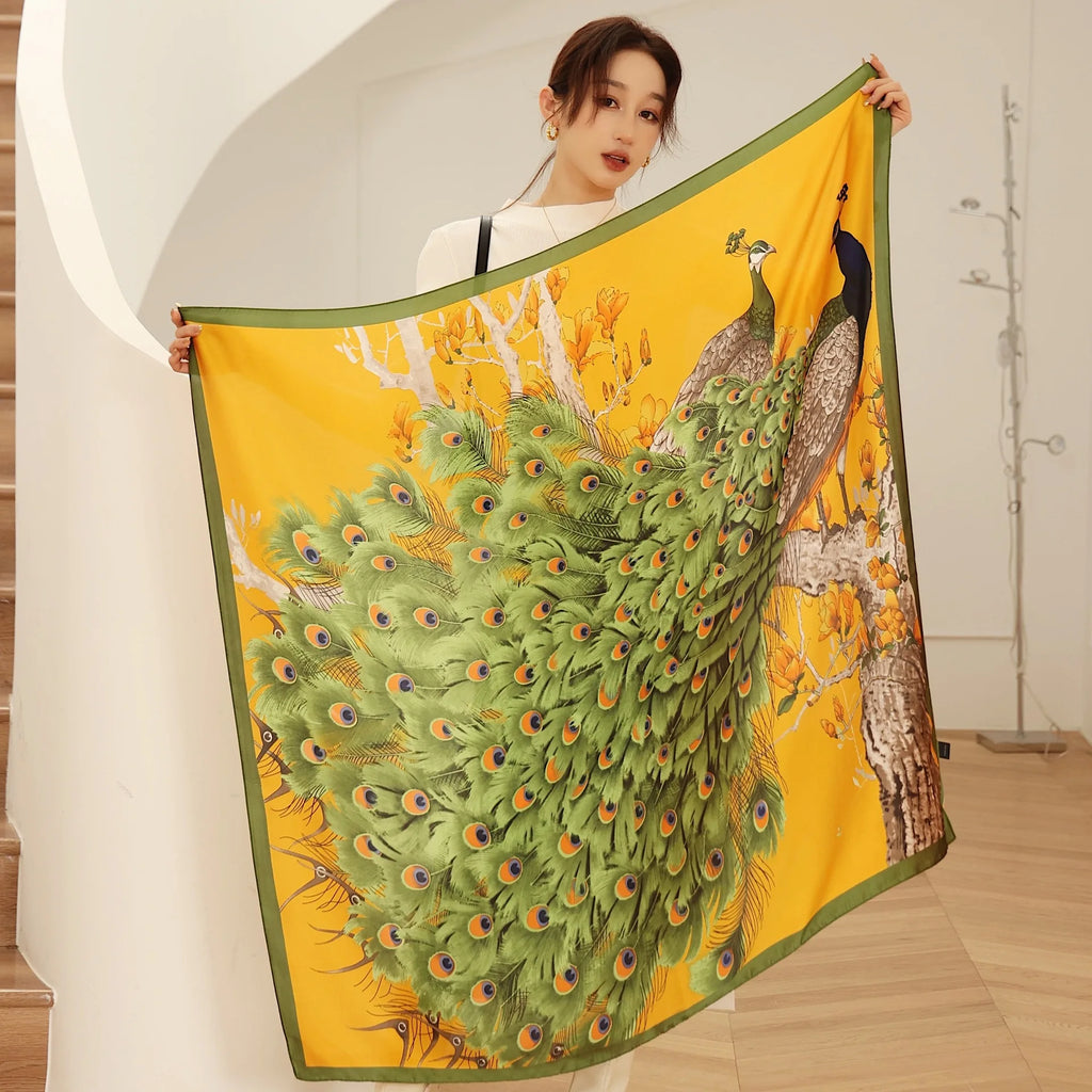 Xale Quadrado de Cetim 110x110cm Estampado Feminino Multifuncional para Praia, Cabelo e Hijab