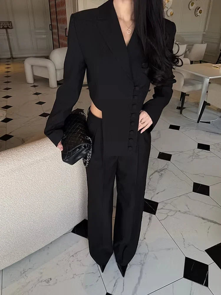 Women's Knit Blazer & Wide Leg Pants Set – Turn-Down Collar | Casual Autumn Winter Fashion 2026