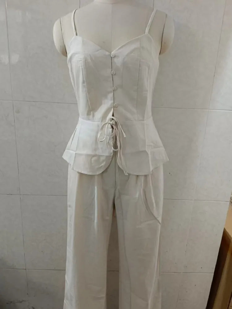 Women's Sleeveless Two-Piece Set – Strapless Top & High Waist Pants | Spring Summer Streetwear