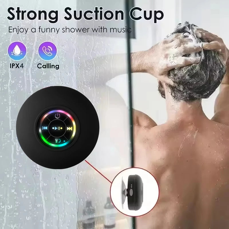 Caixa de Som Bluetooth Portátil com LED e Ventosa IPX4 À Prova d’Água para Banheiro e Ar Livre