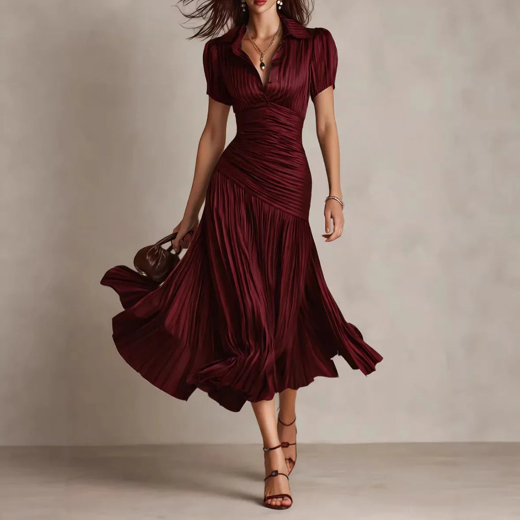 Striped A-Line Maxi Dress – Short Sleeve High Waist Slim Long Dress for Women
