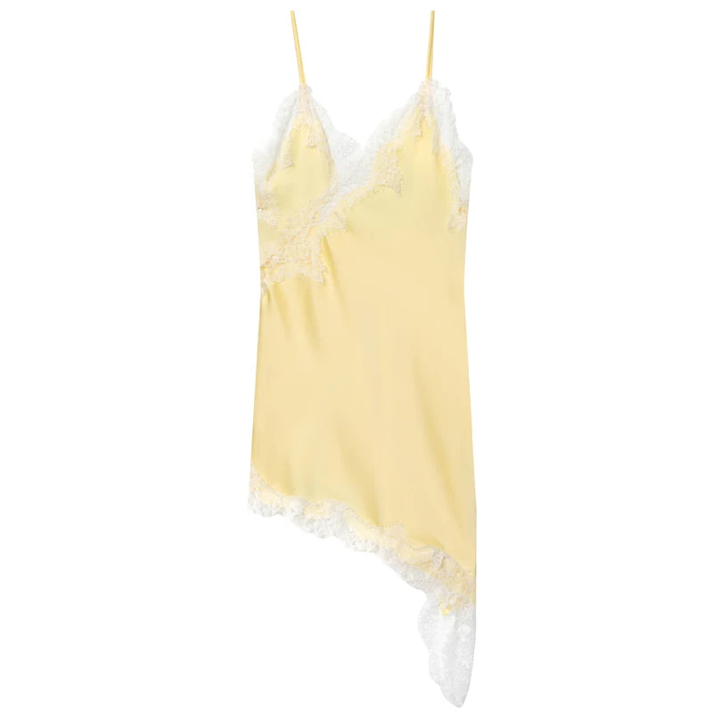 Women's Lace Asymmetric Slip Dress | Backless V-Neck Mini | Sexy Club Party Dress