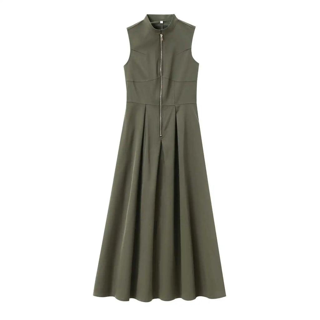 Women's French Style Sleeveless Maxi Dress – Elegant Ankle-Length Street Chic