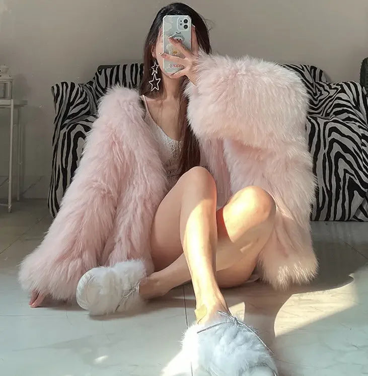 Women's Faux Fur Coat – Short Bat Sleeve Open Stitch Jacket | Autumn Winter