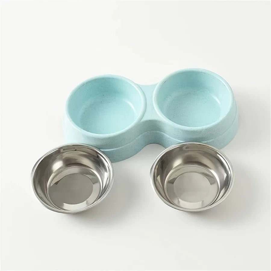 Comedouro Duplo Antiderrapante para Cães e Gatos com Base Redonda para Água e Ração