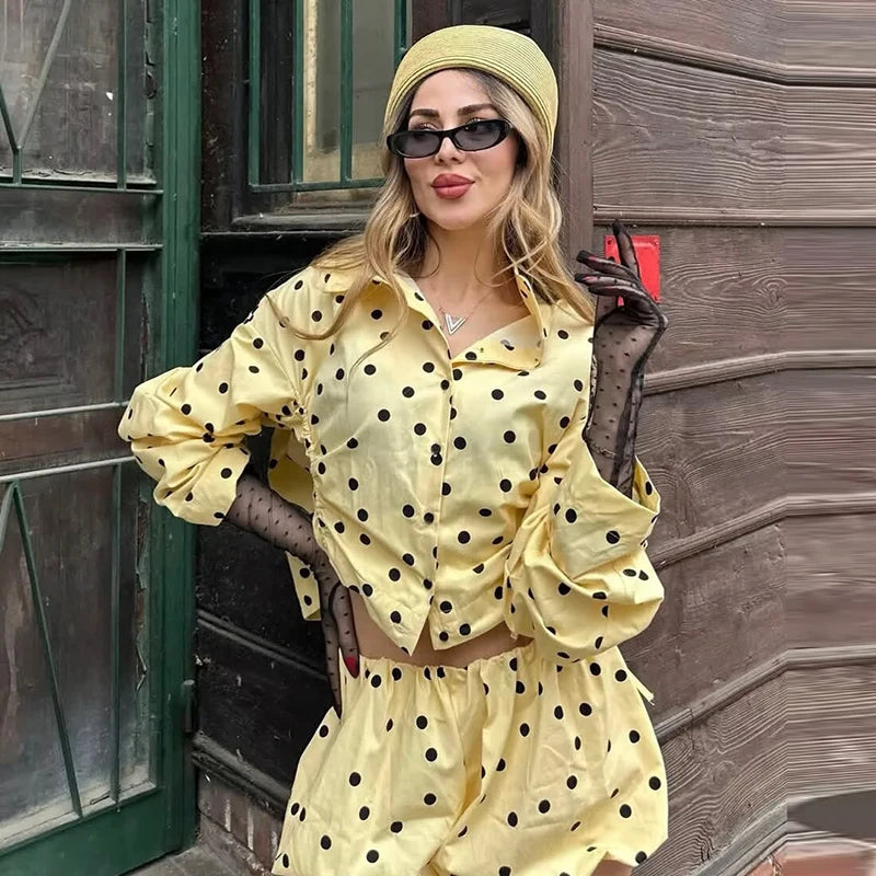 Women's Polka Dot Jacket & Shorts Set – Chic 2-Piece Street Style Suit